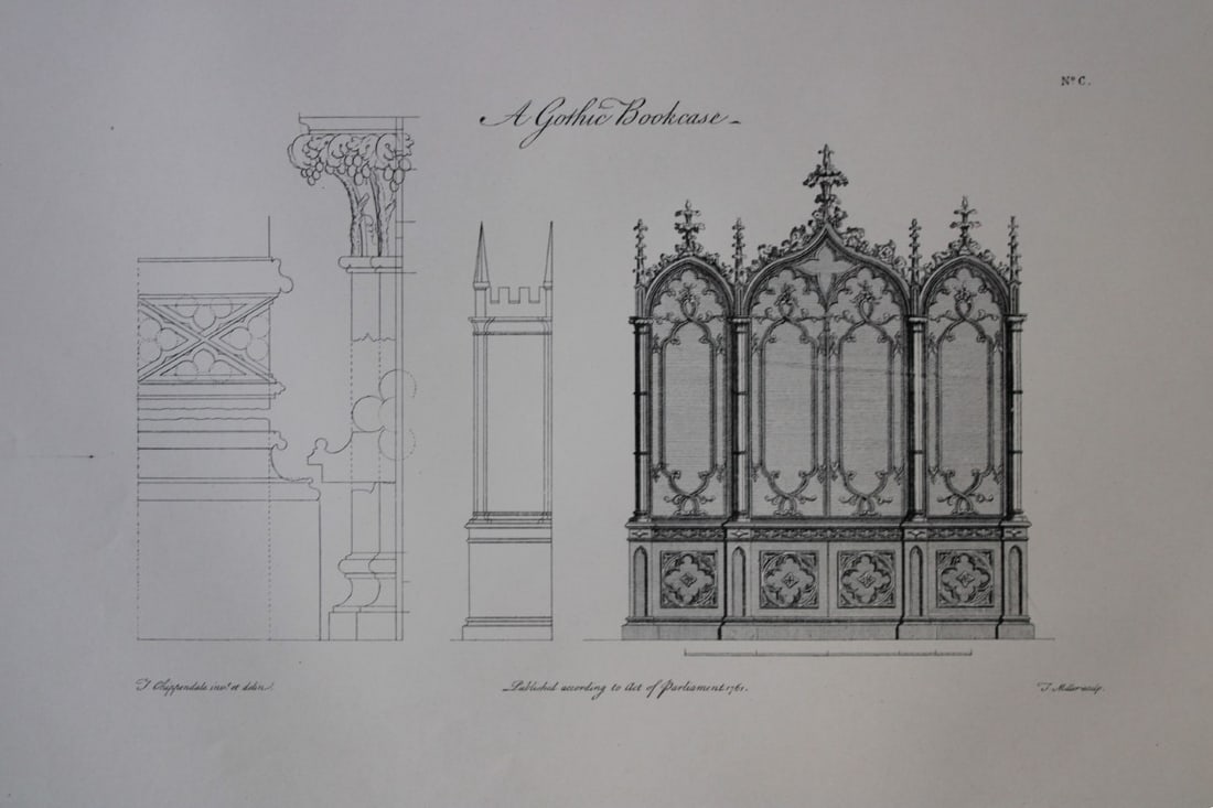 Thomas Chippendale - Original engraving of a Gothic Bookcase 1762 (1 of 1)