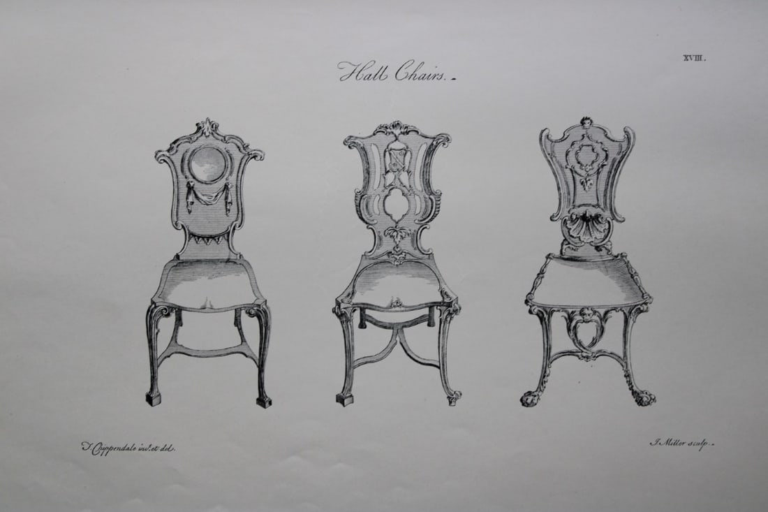 Thomas Chippendale - Original engraving of Hall Chairs 1762 (1 of 1)