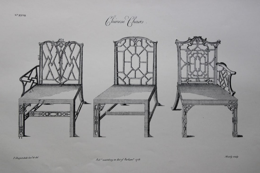 Thomas Chippendale - Original engraving of Chinese Chairs 1762 (1 of 1)