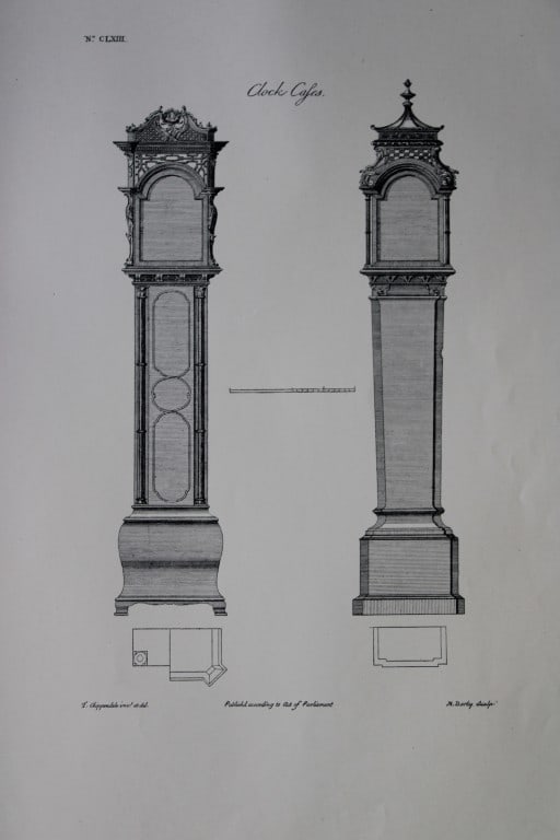 Thomas Chippendale - Original engraving of Clock Cases 1762 (1 of 1)