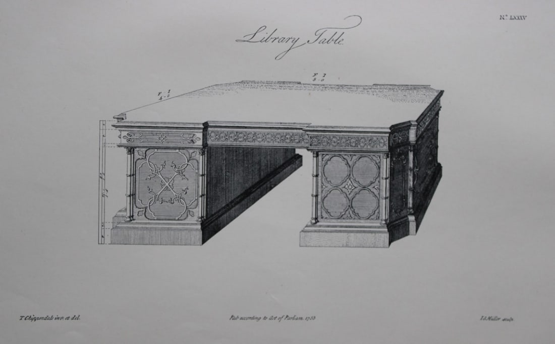 Thomas Chippendale - Original engraving of a Library Table 1762 (1 of 1)
