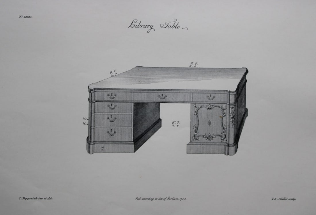 Thomas Chippendale - Original engraving of a Library Table 1762 (1 of 1)