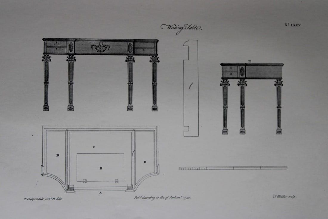 Thomas Chippendale - Original engraving of a Writing Table 1762 (1 of 1)