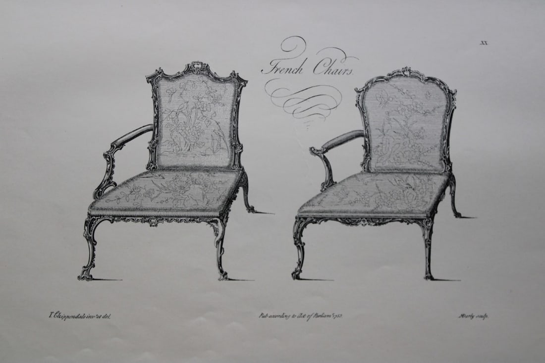 Thomas Chippendale - Original engraving of French Chairs 1762 (1 of 1)