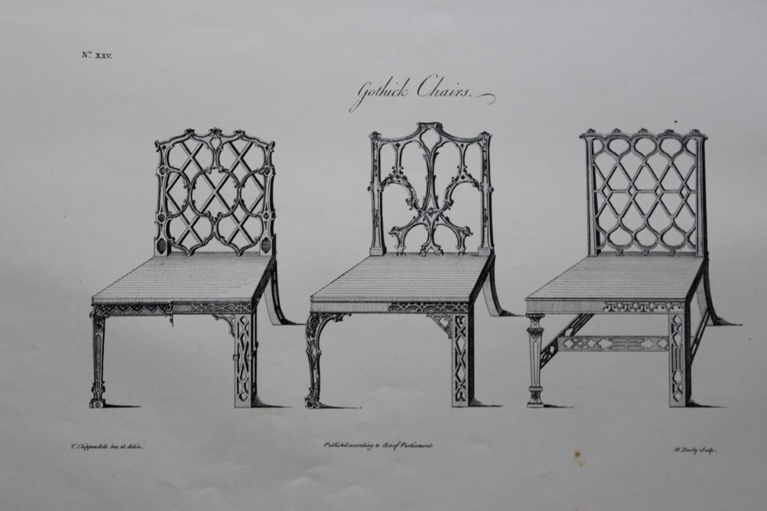 Thomas Chippendale - Original engraving of Gothic Chairs 1762 (1 of 1)