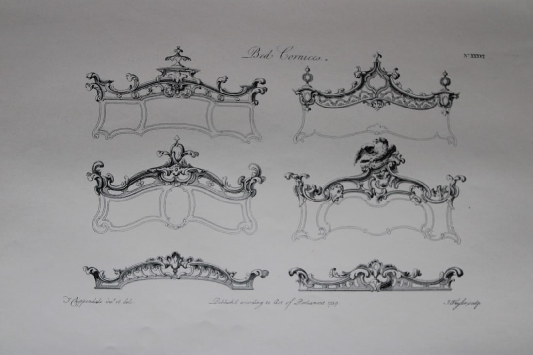 Thomas Chippendale - Original engraving of Cornices for Beds 1762 (1 of 1)