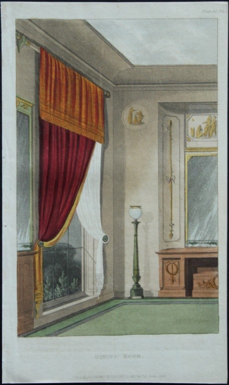 R Ackermann - Hand coloured engraving of a dining room 1816 (1 of 1)