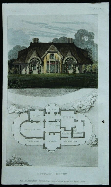 R Ackermann - Hand coloured engraving of Cottage Ornee 1816 (1 of 1)