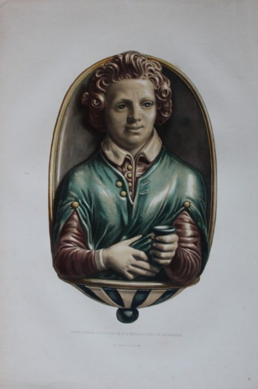 Delange and Bornemann - Porte-lumiere 1862: This lithograph is of a Porte-lumiere - collection de Mr. le baron Salomon de Rothschild is from Monographie de L?Oeuvre de Bernard Palissy suivie d'un Choix de ses Continuateurs ou Imitateurs by M. A