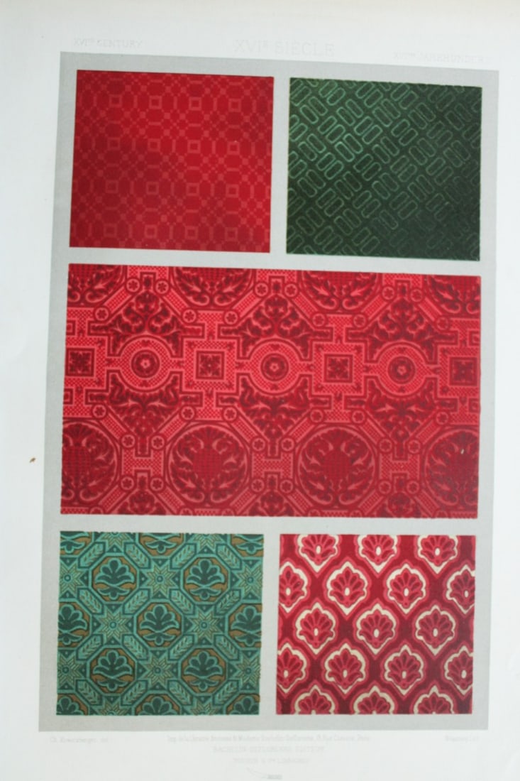 Dupont-Auberville - Chromolithograph of decorative art 1881.: This chromolithographic print of decorative art is from Sammlung von Decorationen - Stickereien und Stoffmustern - Aus der Bl?thezeit der Renaissance (Collection of Decorations - Embroidery and fabric