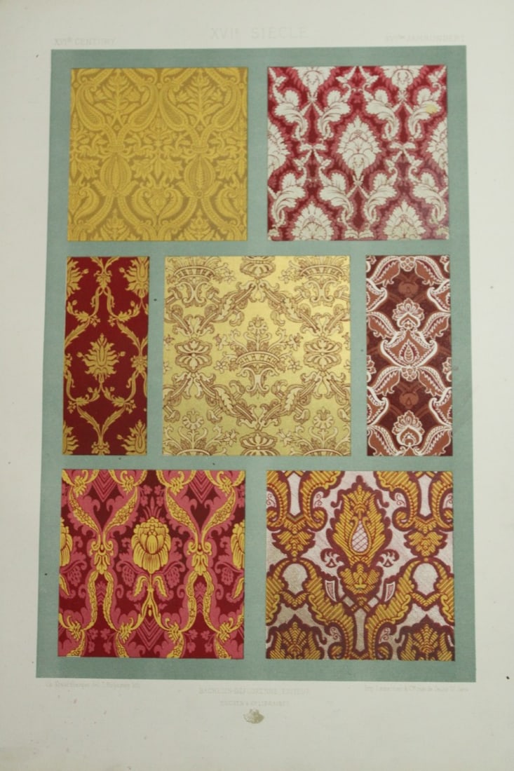 Dupont-Auberville - Chromolithograph of decorative art 1881.: This chromolithographic print of decorative art is from Sammlung von Decorationen - Stickereien und Stoffmustern - Aus der Bl?thezeit der Renaissance (Collection of Decorations - Embroidery and fabric