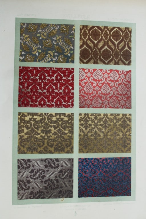 Dupont-Auberville - Chromolithograph of decorative art 1881.: This chromolithographic print of decorative art is from Sammlung von Decorationen - Stickereien und Stoffmustern - Aus der Bl?thezeit der Renaissance (Collection of Decorations - Embroidery and fabric