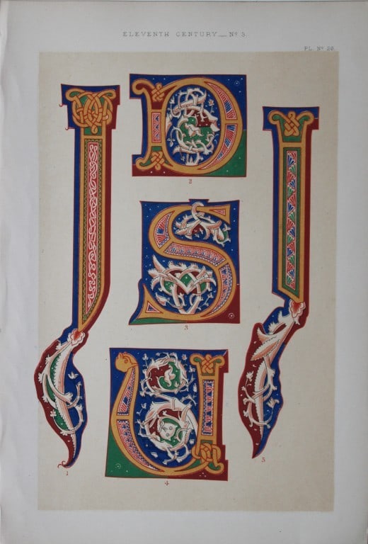 Tymms and Digby Wyatt - Chromolithographic print from the Art of Illuminating 1860: This beautiful chromolithographic print isfrom The Art of Illuminating as Practised in Europe from the Earliest Times by W R Tymms and M Digby Wyatt. Published by Day & Son, London 1860. 1st Edition.