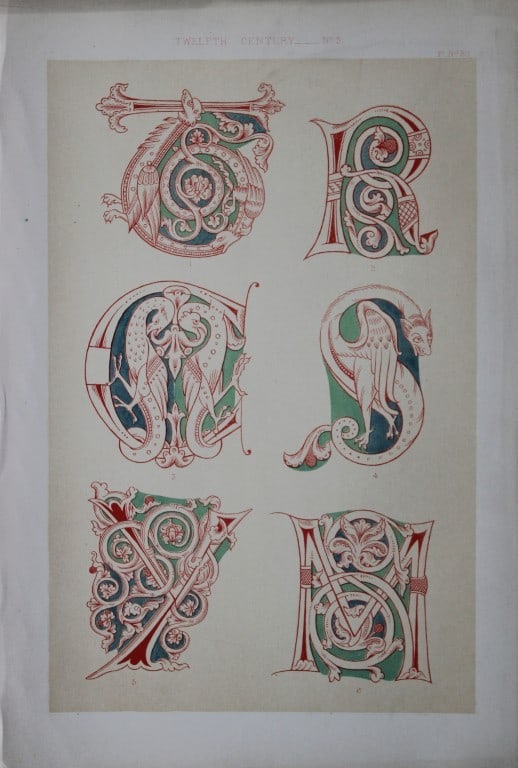 Tymms and Digby Wyatt - Chromolithographic print from the Art of Illuminating 1860: This beautiful chromolithographic print isfrom The Art of Illuminating as Practised in Europe from the Earliest Times by W R Tymms and M Digby Wyatt. Published by Day & Son, London 1860. 1st Edition.