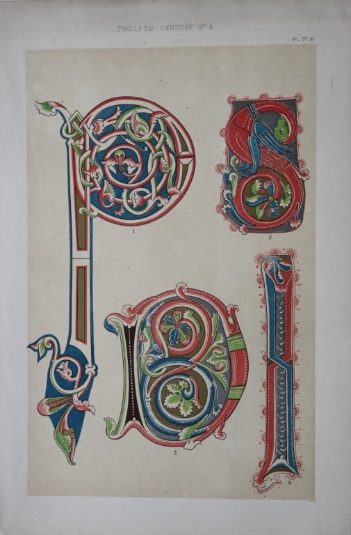 Tymms and Digby Wyatt - Chromolithographic print from the Art of Illuminating 1860: This beautiful chromolithographic print isfrom The Art of Illuminating as Practised in Europe from the Earliest Times by W R Tymms and M Digby Wyatt. Published by Day & Son, London 1860. 1st Edition.