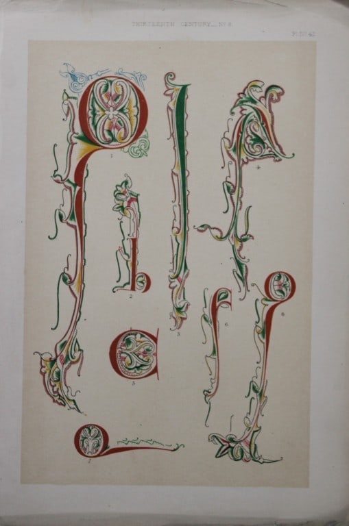 Tymms and Digby Wyatt - Chromolithographic print from the Art of Illuminating 1860: This beautiful chromolithographic print isfrom The Art of Illuminating as Practised in Europe from the Earliest Times by W R Tymms and M Digby Wyatt. Published by Day & Son, London 1860. 1st Edition.