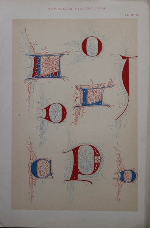 Tymms and Digby Wyatt - Chromolithographic print from the Art of Illuminating 1860: This beautiful chromolithographic print isfrom The Art of Illuminating as Practised in Europe from the Earliest Times by W R Tymms and M Digby Wyatt. Published by Day & Son, London 1860. 1st Edition.