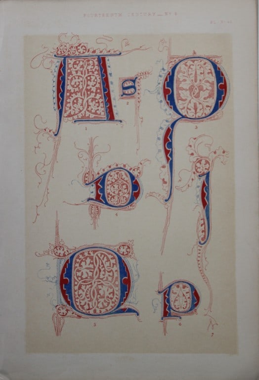 Tymms and Digby Wyatt - Chromolithographic print from the Art of Illuminating 1860: This beautiful chromolithographic print isfrom The Art of Illuminating as Practised in Europe from the Earliest Times by W R Tymms and M Digby Wyatt. Published by Day & Son, London 1860. 1st Edition.