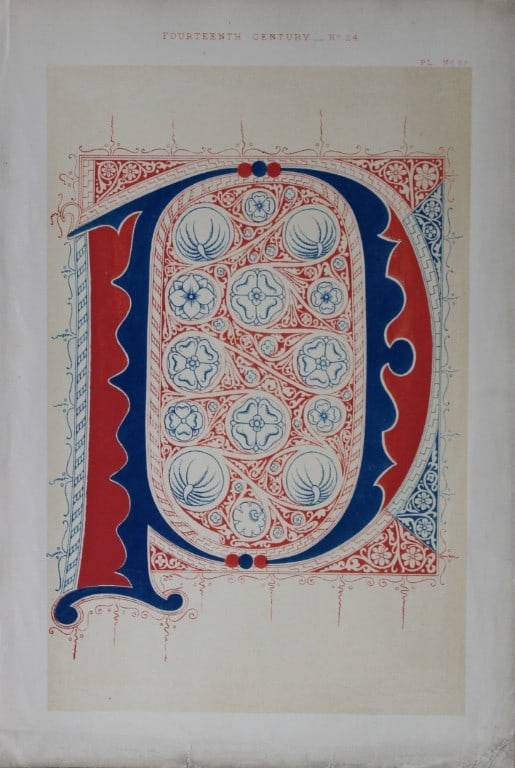 Tymms and Digby Wyatt - Chromolithographic print from the Art of Illuminating 1860: This beautiful chromolithographic print isfrom The Art of Illuminating as Practised in Europe from the Earliest Times by W R Tymms and M Digby Wyatt. Published by Day & Son, London 1860. 1st Edition.