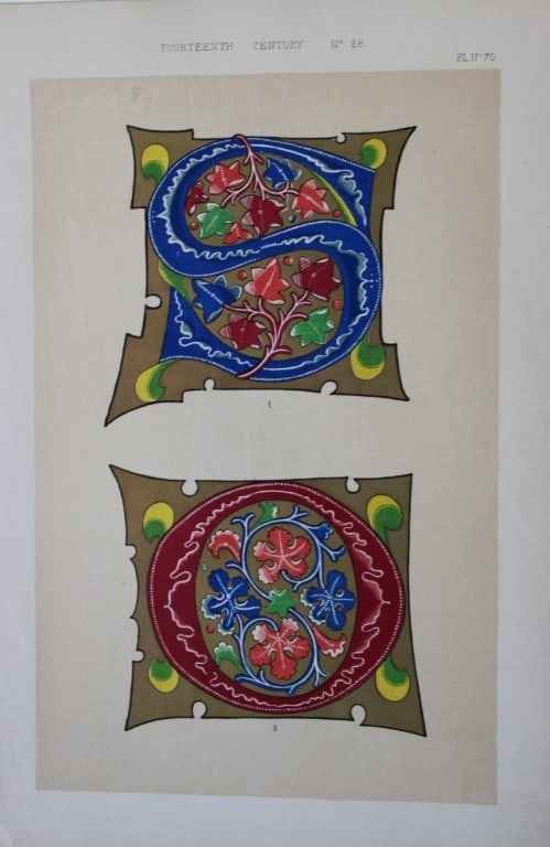 Tymms and Digby Wyatt - Chromolithographic print from the Art of Illuminating 1860: This beautiful chromolithographic print isfrom The Art of Illuminating as Practised in Europe from the Earliest Times by W R Tymms and M Digby Wyatt. Published by Day & Son, London 1860. 1st Edition.