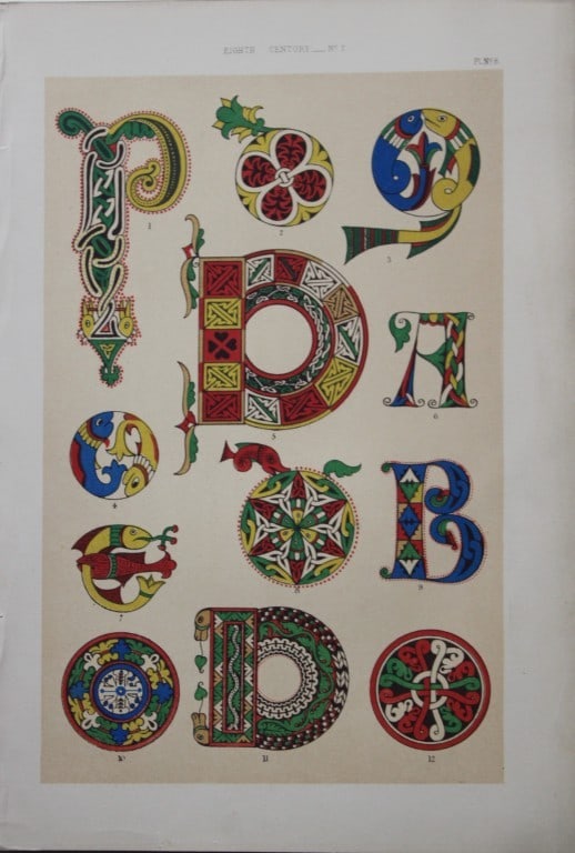 Tymms and Digby Wyatt - Chromolithographic print from the Art of Illuminating 1860: This beautiful chromolithographic print isfrom The Art of Illuminating as Practised in Europe from the Earliest Times by W R Tymms and M Digby Wyatt. Published by Day & Son, London 1860. 1st Edition.