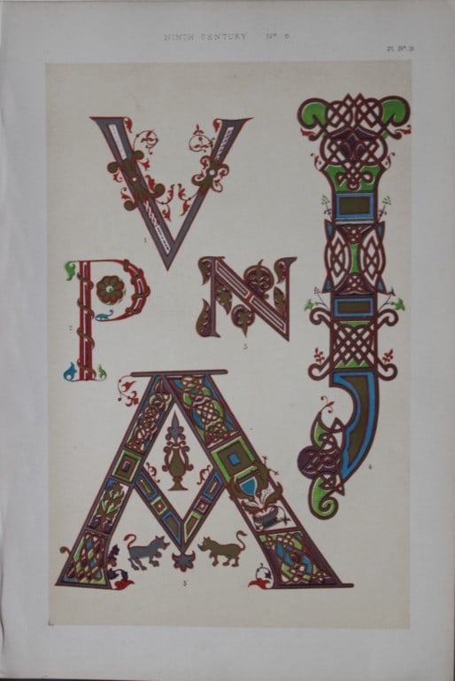 Tymms and Digby Wyatt - Chromolithographic print from the Art of Illuminating 1860: This beautiful chromolithographic print isfrom The Art of Illuminating as Practised in Europe from the Earliest Times by W R Tymms and M Digby Wyatt. Published by Day & Son, London 1860. 1st Edition.