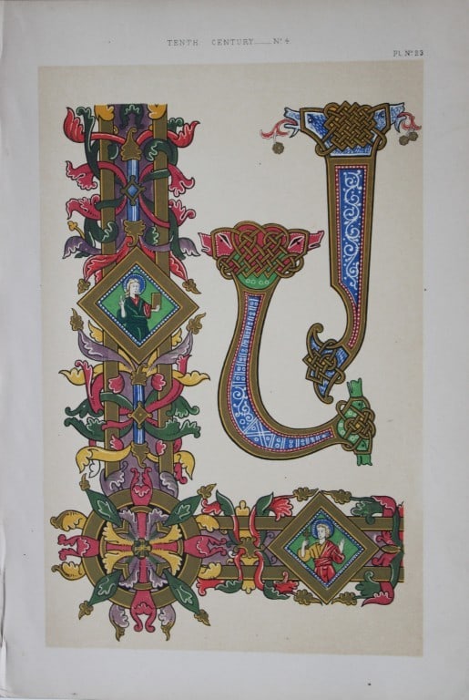 Tymms and Digby Wyatt - Chromolithographic print from the Art of Illuminating 1860: This beautiful chromolithographic print isfrom The Art of Illuminating as Practised in Europe from the Earliest Times by W R Tymms and M Digby Wyatt. Published by Day & Son, London 1860. 1st Edition.