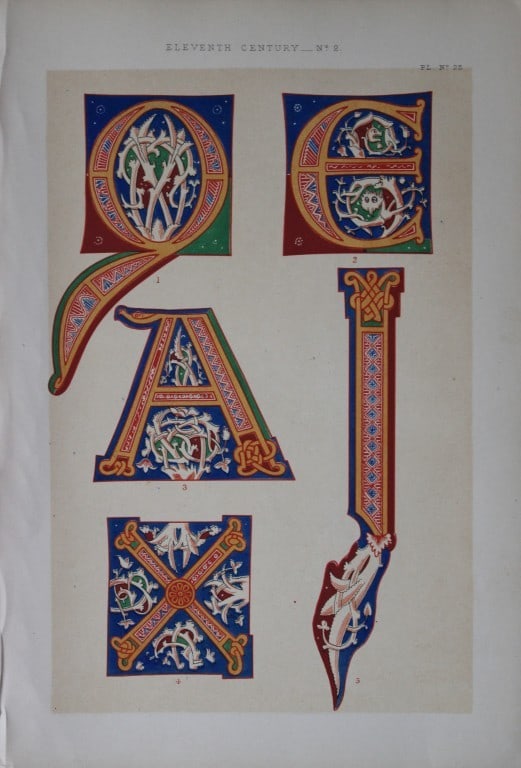 Tymms and Digby Wyatt - Chromolithographic print from the Art of Illuminating 1860: This beautiful chromolithographic print isfrom The Art of Illuminating as Practised in Europe from the Earliest Times by W R Tymms and M Digby Wyatt. Published by Day & Son, London 1860. 1st Edition.