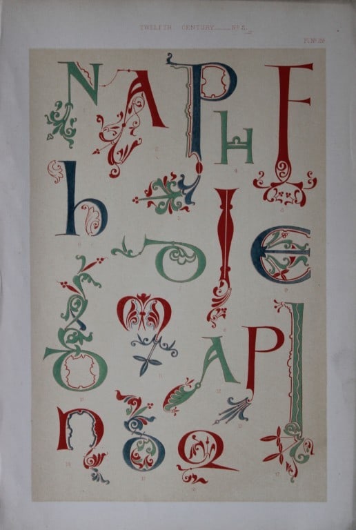 Tymms and Digby Wyatt - Chromolithographic print from the Art of Illuminating 1860: This beautiful chromolithographic print isfrom The Art of Illuminating as Practised in Europe from the Earliest Times by W R Tymms and M Digby Wyatt. Published by Day & Son, London 1860. 1st Edition.