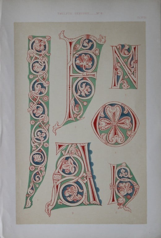 Tymms and Digby Wyatt - Chromolithographic print from the Art of Illuminating 1860: This beautiful chromolithographic print isfrom The Art of Illuminating as Practised in Europe from the Earliest Times by W R Tymms and M Digby Wyatt. Published by Day & Son, London 1860. 1st Edition.