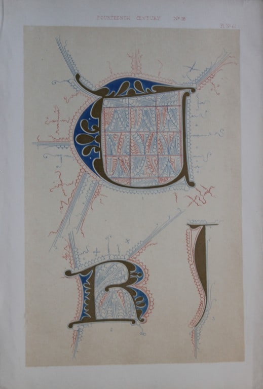 Tymms and Digby Wyatt - Chromolithographic print from the Art of Illuminating 1860: This beautiful chromolithographic print isfrom The Art of Illuminating as Practised in Europe from the Earliest Times by W R Tymms and M Digby Wyatt. Published by Day & Son, London 1860. 1st Edition.