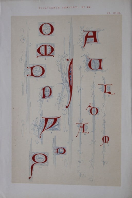 Tymms and Digby Wyatt - Chromolithographic print from the Art of Illuminating 1860: This beautiful chromolithographic print isfrom The Art of Illuminating as Practised in Europe from the Earliest Times by W R Tymms and M Digby Wyatt. Published by Day & Son, London 1860. 1st Edition.