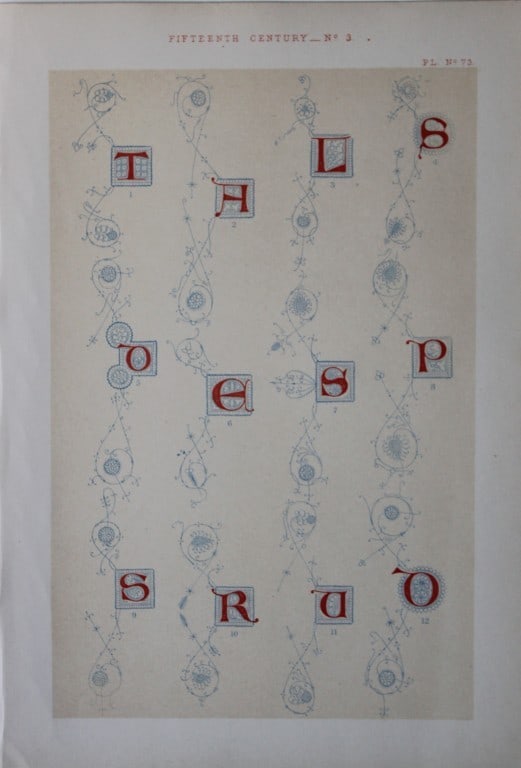 Tymms and Digby Wyatt - Chromolithographic print from the Art of Illuminating 1860: This beautiful chromolithographic print isfrom The Art of Illuminating as Practised in Europe from the Earliest Times by W R Tymms and M Digby Wyatt. Published by Day & Son, London 1860. 1st Edition.