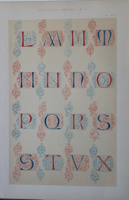 Tymms and Digby Wyatt - Chromolithographic print from the Art of Illuminating 1860: This beautiful chromolithographic print isfrom The Art of Illuminating as Practised in Europe from the Earliest Times by W R Tymms and M Digby Wyatt. Published by Day & Son, London 1860. 1st Edition.
