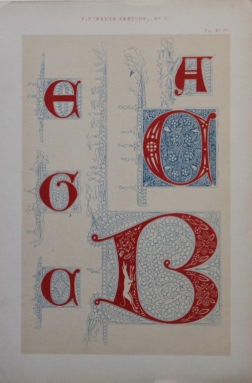 Tymms and Digby Wyatt - Chromolithographic print from the Art of Illuminating 1860: This beautiful chromolithographic print isfrom The Art of Illuminating as Practised in Europe from the Earliest Times by W R Tymms and M Digby Wyatt. Published by Day & Son, London 1860. 1st Edition.