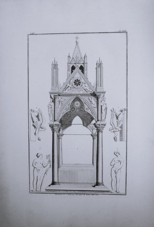 Seroux D'Agincourt - Engraving of monuments in France 1823: This engraving is from Histoire de l'art par les monumens, depuis sa de?cadence au IVe sie?cle jusqu'a? son renouvellement au XIVe (History of art through monuments, from its decline in the 4th centur