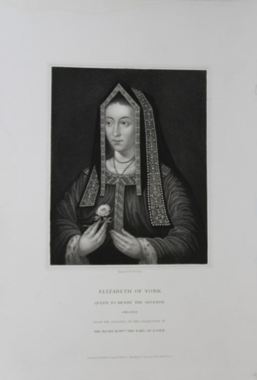Edward Lodge - Elizabeth of York engraved by W Holl 1835: This engraving is from Portraits and Memoirs of the Most Illustrious Personages of British History by Edmund Lodge. Published by Harding and Lepard, London 1835.Engraved from authentic pictures in the