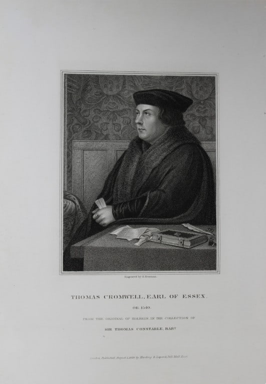 Edward Lodge - Thomas Cromwell engraved by S Freeman 1835: This engraving is from Portraits and Memoirs of the Most Illustrious Personages of British History by Edmund Lodge. Published by Harding and Lepard, London 1835.Engraved from authentic pictures in the