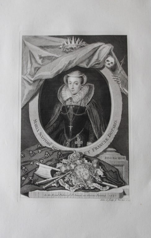 George Vertue - Rare folio engraving Mary, Queen of Scots 1736 (1 of 2)