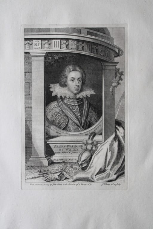 George Vertue - Rare folio engraving Henry, Prince of Wales 1736 (1 of 2)