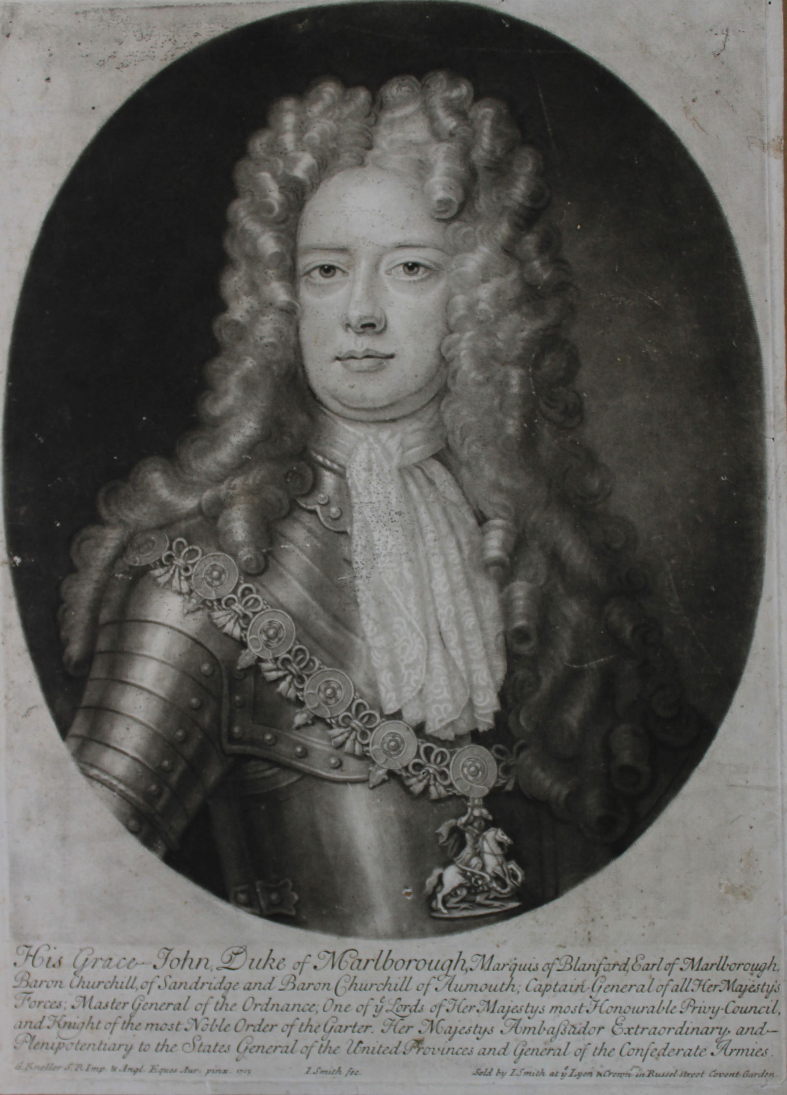 Sir Godfrey Kneller - Duke of Marborough engraved by J Smith 1705. (1 of 2)