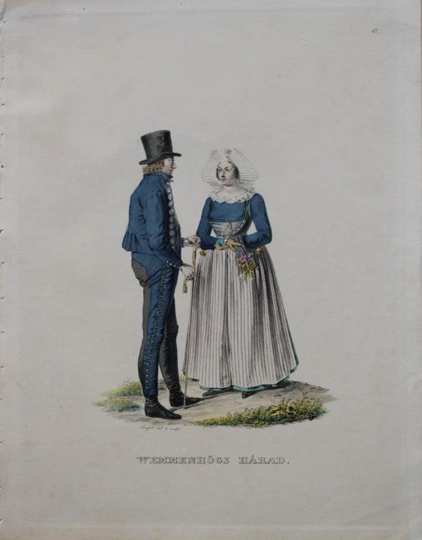Sandberg - 2 lithographs by Forssell of Allerum and Wemmenhogs Harad folk, Sweden 1836 (1 of 2)