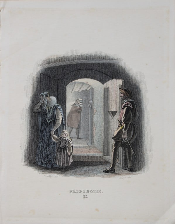 Sandberg - 2 lithographs by Forssell of Blekinge and Gripsholm folk, Sweden 1836: These hand-coloured lithograhs of Swedish folk costumes are from Une Annee en Suede by CD Forssell and JG Sandberg. Published by LJ Hjerta, Stockholm 1836.The plates depict Swedish landscapes, buildin