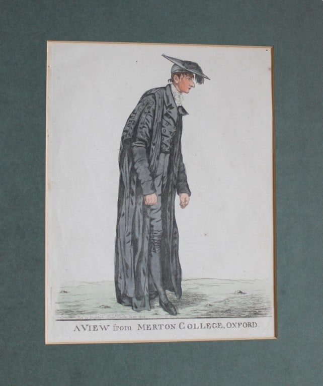 Robert Dighton - W Hartley, Merton College, Oxford 1808: Hand coloured aquatint caricature of Oxford and Cambridge university fellows by Robert Dighton (1751-1814). In mount ready for framing.Published in London: Robert Dighton, 1807Lettered with title and