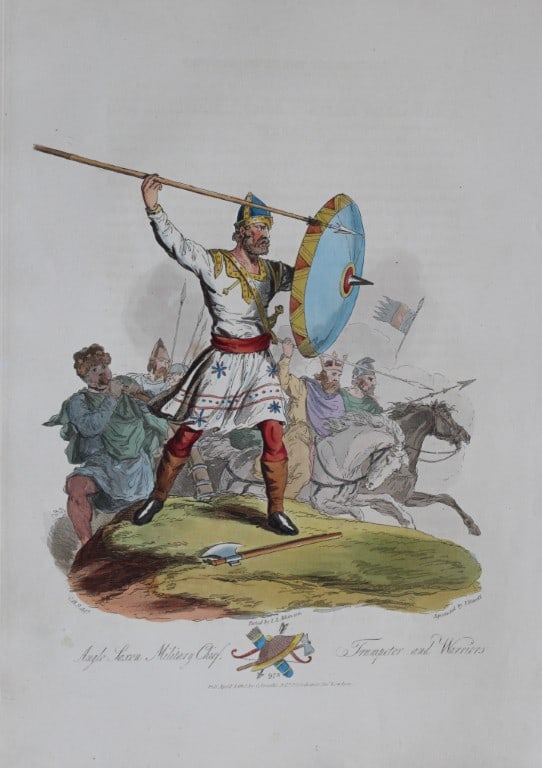 CH Smith - Anglo-Saxon military Chief 1814: This hand-coloured aquatint is from Selections of the Ancient Costume of Great Britain and Ireland From the Seventh to the Sixteenth Century by Charles Hamilton Smith. Published in London by William B