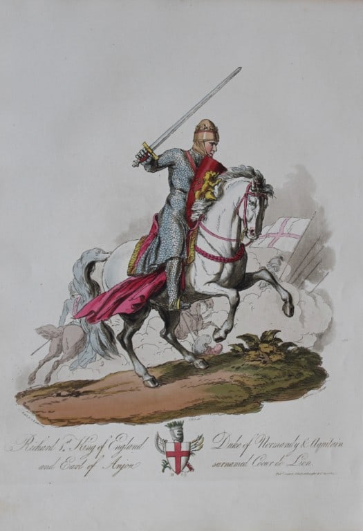 CH Smith - Richard Coeur de Lion 1814: This hand-coloured aquatint is from Selections of the Ancient Costume of Great Britain and Ireland From the Seventh to the Sixteenth Century by Charles Hamilton Smith. Published in London by William B