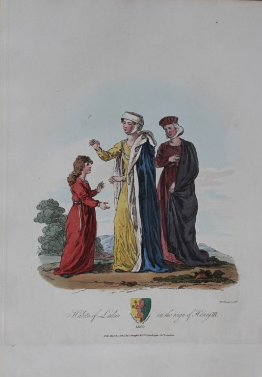 CH Smith - Habits of Ladies 1814: This hand-coloured aquatint is from Selections of the Ancient Costume of Great Britain and Ireland From the Seventh to the Sixteenth Century by Charles Hamilton Smith. Published in London by William B