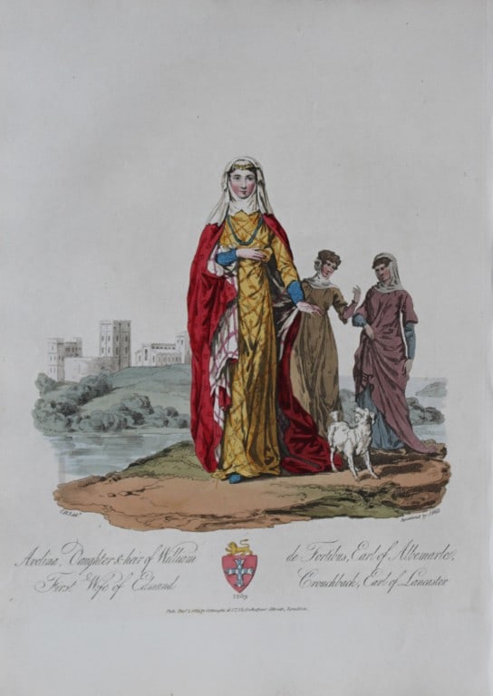CH Smith - Avelina Countess of Lancaster 1814: This hand-coloured aquatint is from Selections of the Ancient Costume of Great Britain and Ireland From the Seventh to the Sixteenth Century by Charles Hamilton Smith. Published in London by William B