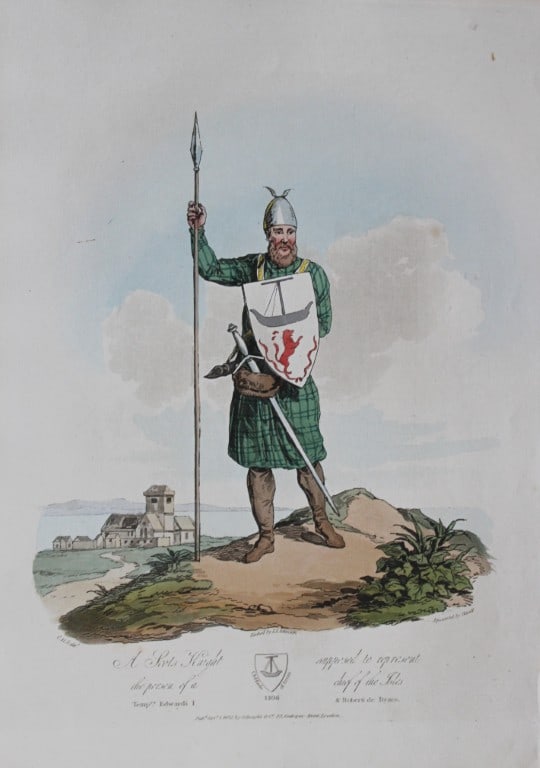 CH Smith - A Scots Knight 1814: This hand-coloured aquatint is from Selections of the Ancient Costume of Great Britain and Ireland From the Seventh to the Sixteenth Century by Charles Hamilton Smith. Published in London by William B