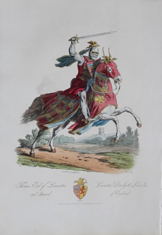 CH Smith - Thomas Earl of Lancaster 1814: This hand-coloured aquatint is from Selections of the Ancient Costume of Great Britain and Ireland From the Seventh to the Sixteenth Century by Charles Hamilton Smith. Published in London by William B